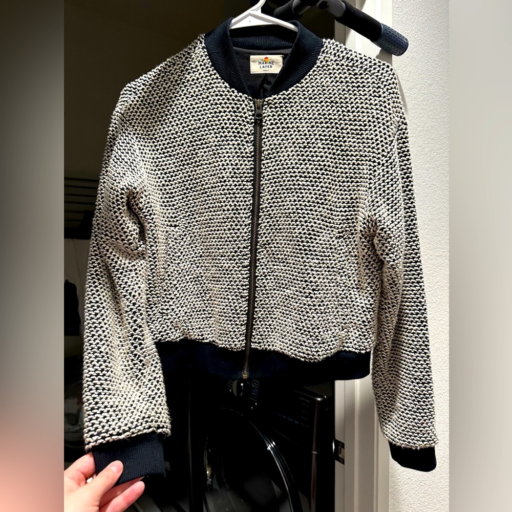 Birdseye Bomber in Black/White Contrast